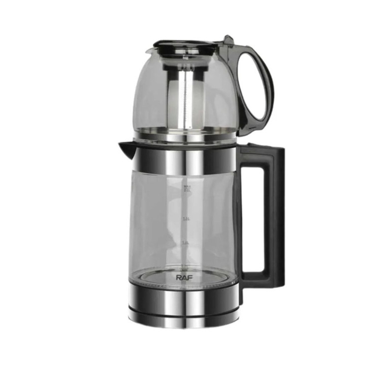 لیتری فوروارد شده از SR S Rahmani چای ساز راف مدل 7898.R | توان 1500 وات | کتری شیشه ای 2 لیتری | قوری پیرکس 0.8